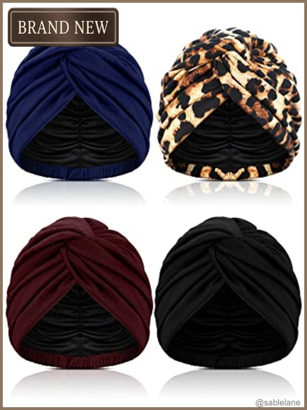 4pk Silk Satin Lined Turban Head Wraps Women Adjustable Pre-Knotted Retro